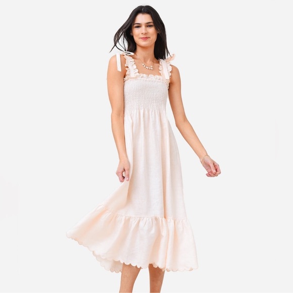 Ephemera Bow Tie Scalloped Linen Dress Size 2 - Picture 4 of 7